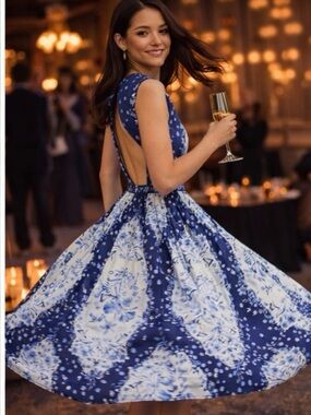 H&M Navy and Light Blue Floral Maxi Dress